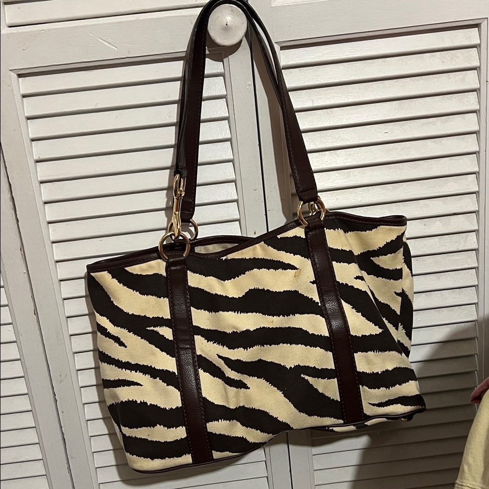 Michael Kors Gold Accent Brown and Cream Shoulder Bag